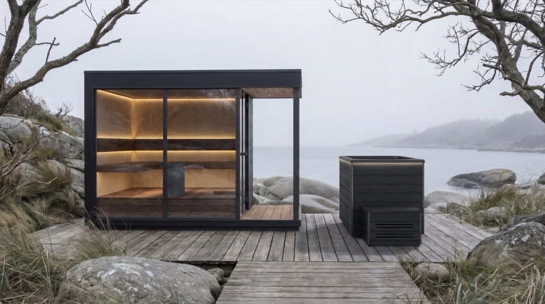 Sauna and ice bath on a private seaside deck